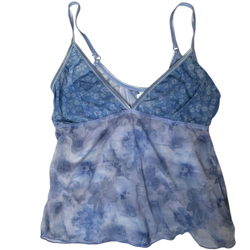 Stunning 90s Blue Floral Sheer Camisole Top